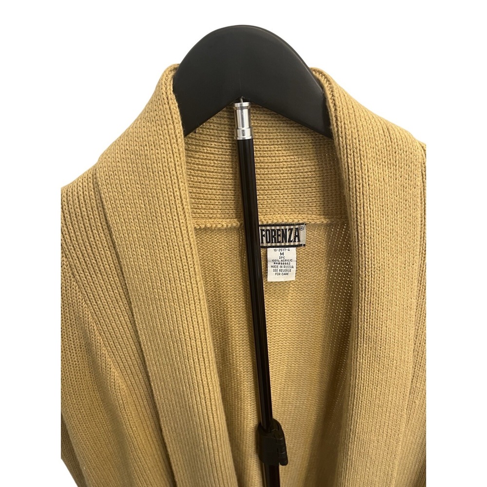 Vintage 90's Forenza Cardigan‎ Women Medium Mustard Yellow Ribbed Duster Tie